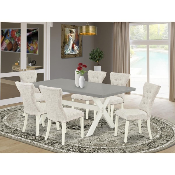 East West Furniture 7 Piece X-Style Kitchen Dining Set - Linen White X097GA235-7 - main